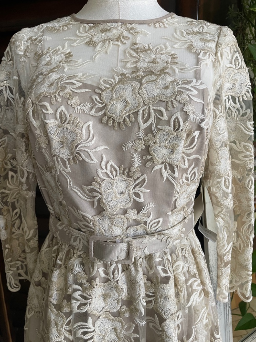 NWT Eliza J Gold Lace Dress with Belt Pockets Bridal Mitzvah Elegant 4P - Picture 3 of 16